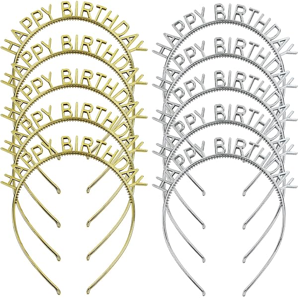 Cintillos Happy Birthday Colores metálicos 10 unidades