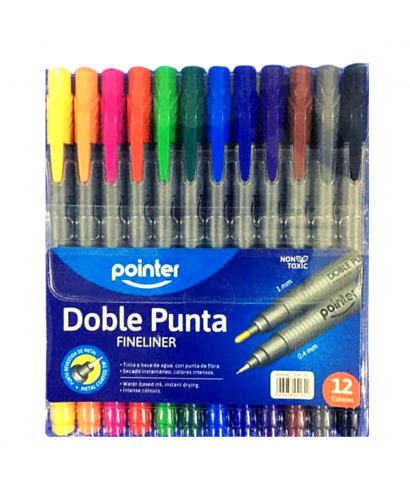 Marcadores Pointer fineliner doble punta 12 colores